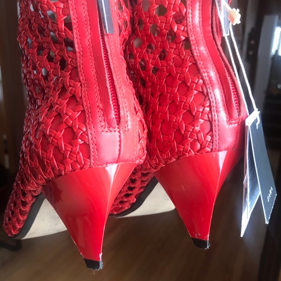 Zara || Red Braided Mid Ankle Boots - Picture 6 of 7